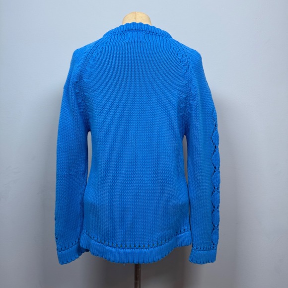 VTG Westarknits Women M Blue Diamond Hand Loomed Knit Sweater Acrylic Nautical - Picture 3 of 10